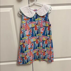 Smockingbird Colorful Sailboat Print Kids Dress